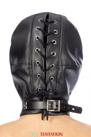 Cagoule BDSM simili cuir avec baillon amovible - Fetish Tentation